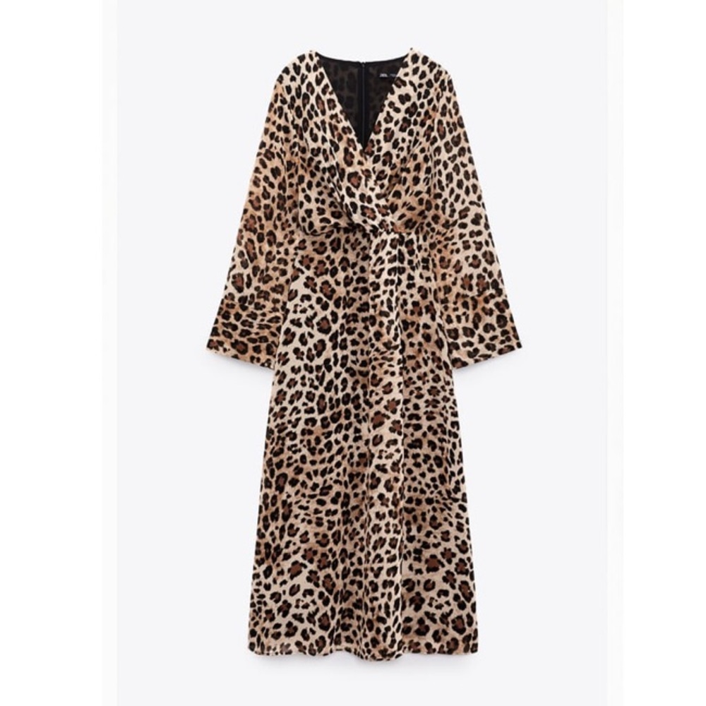 Zara Leopard Print Midi Dress in Brown and Black - Picture 2 of 3